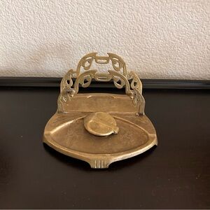 Antique Art Nouveau Brass Inkstand Letter Holder Desk Set c1900 Western Europe